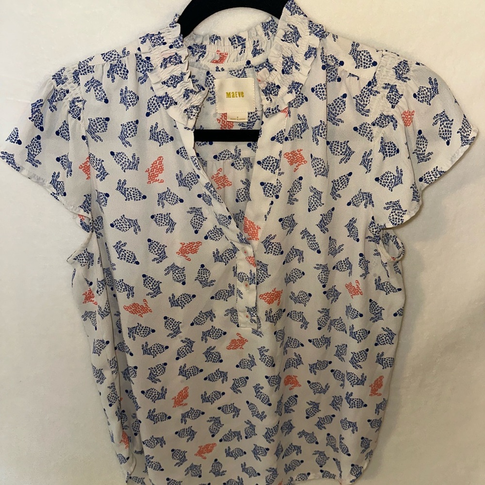 Maeve by Anthropologie Blue and Orange “Hop Along” Blouse sz 4